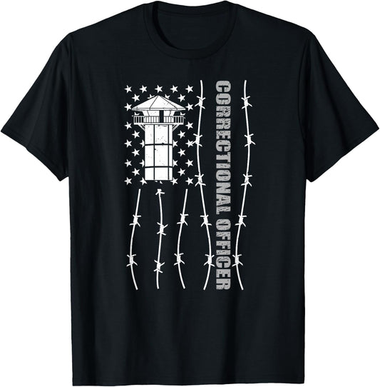 American Flag Correctional Officer - Corrections USA Flag T-Shirt - T-Shirt | Black