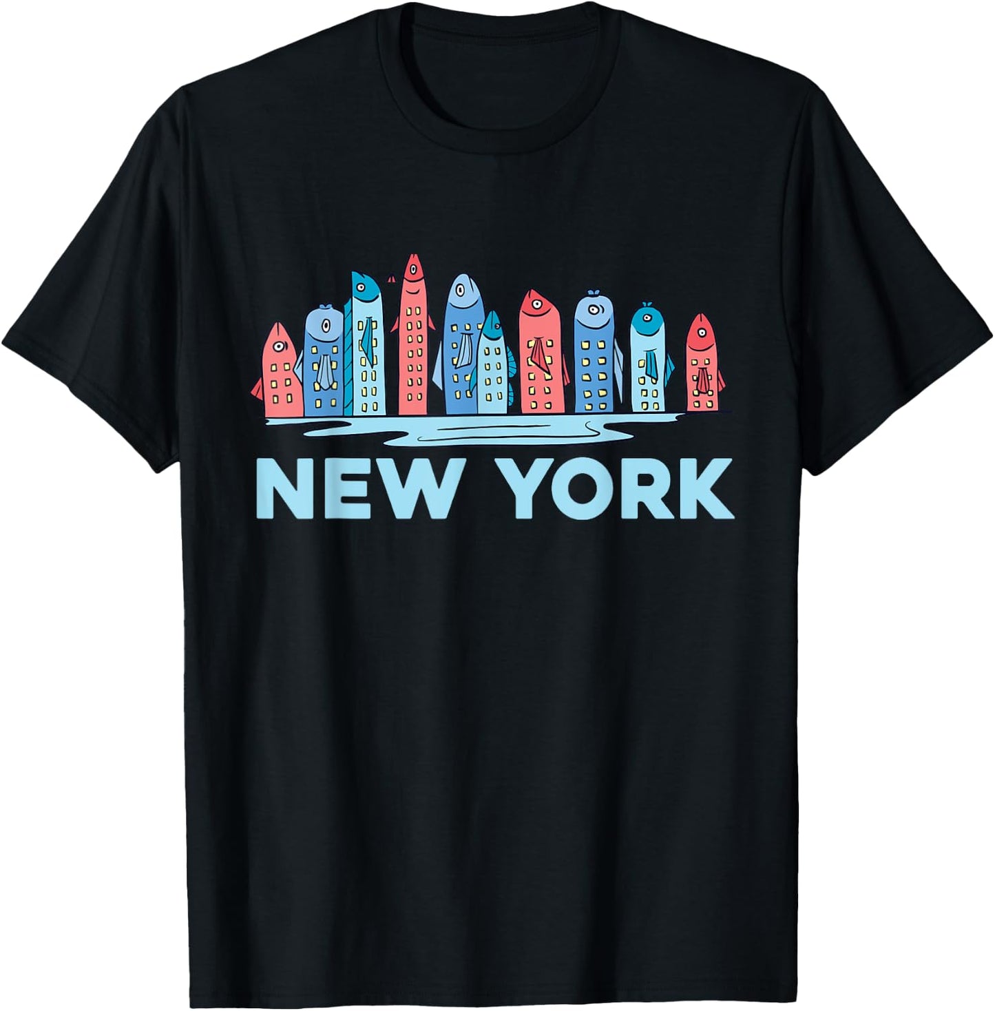 New York City NY NYC Fish Skyline Funny Fishing Pride Gift T-Shirt - T-Shirt | Black