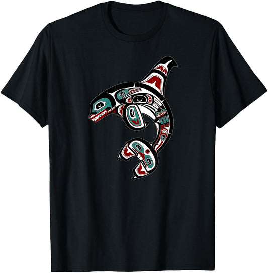 Orca Killer Whale Pacific Northwest Alaska Native American T-Shirt - T-Shirt | Black