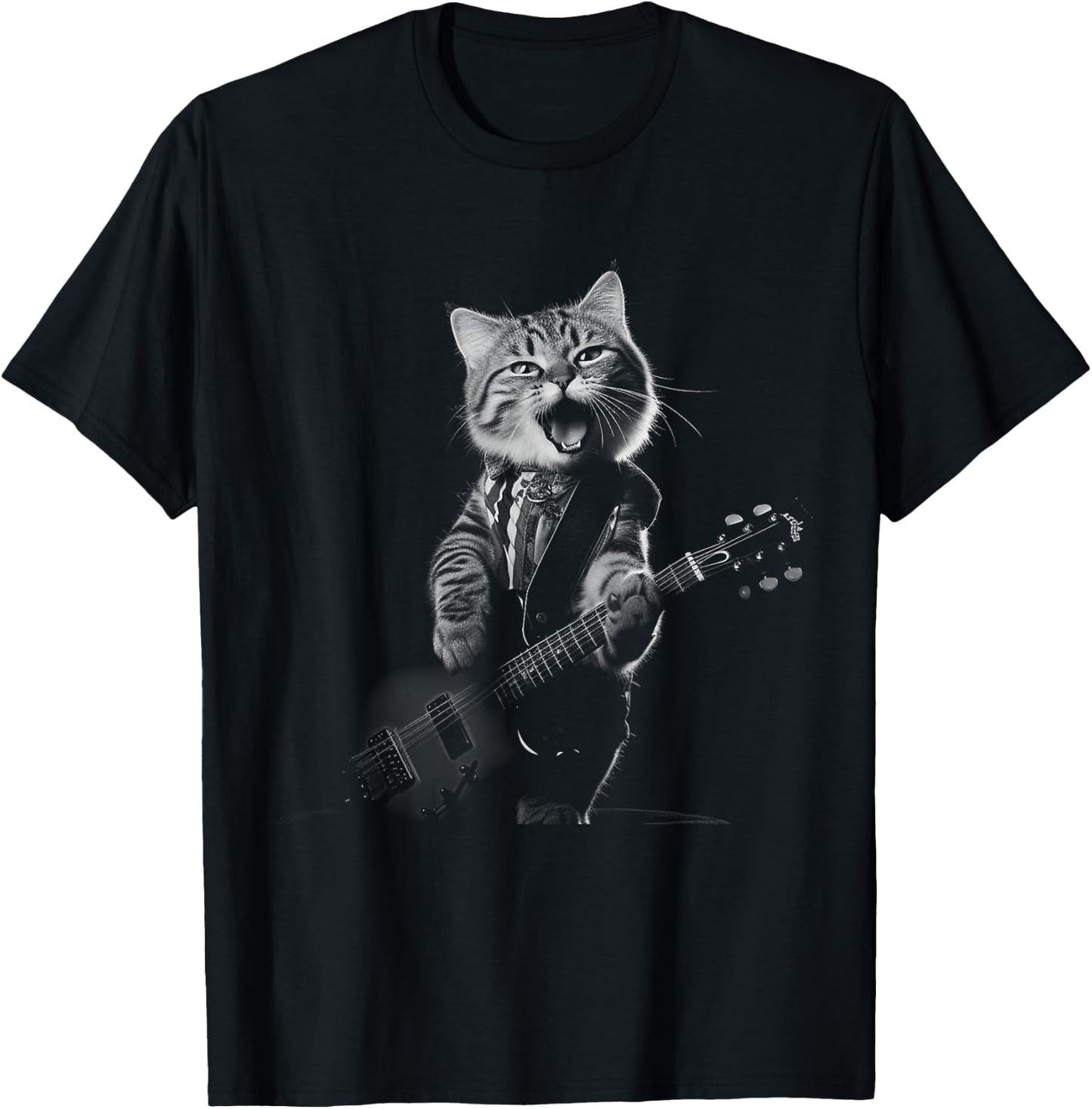 Funny cat musician men women kids music cat playing guitar T-Shirt - T-Shirt | Black