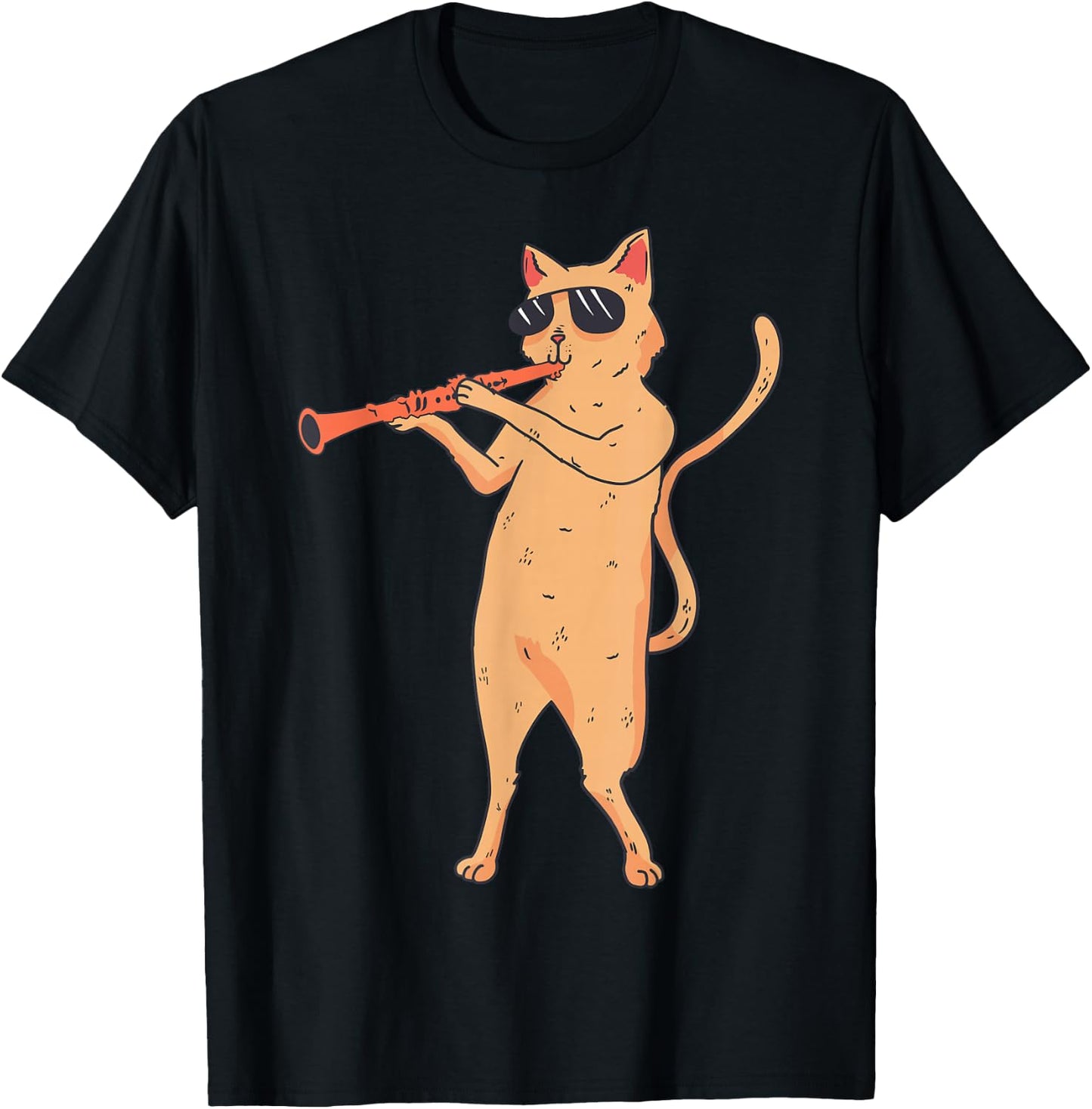 Cat Playing The Clarinet Gift kitty lover T-Shirt - T-Shirt | Black