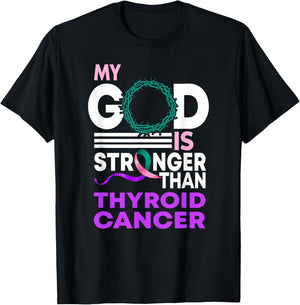 My God Is Stronger Than Thyroid Cancer Awareness Ribbon T-Shirt - T-Shirt | Black