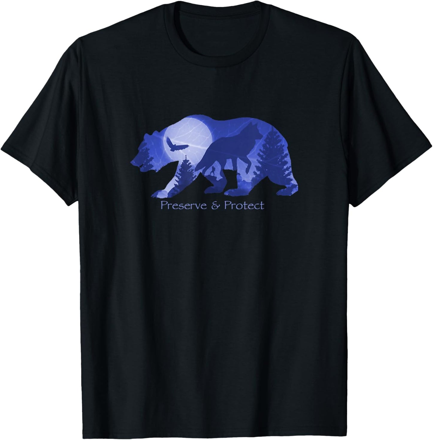 Preserve And Protect Wildlife Conservation Bear Wolf Nature T-Shirt - T-Shirt | Black