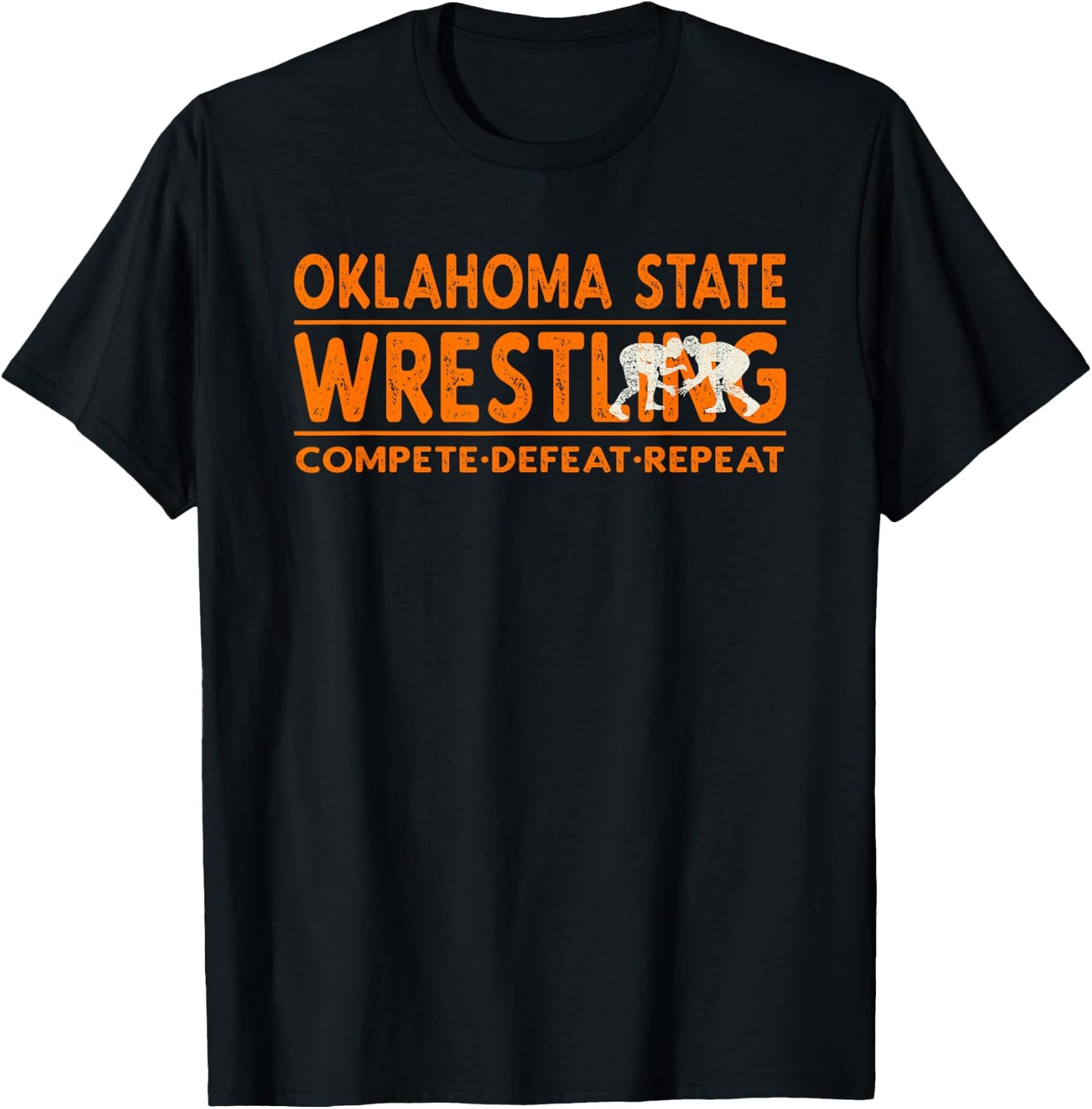 Oklahoma State Wrestling - Compete Defeat Repeat T-Shirt - T-Shirt | Black