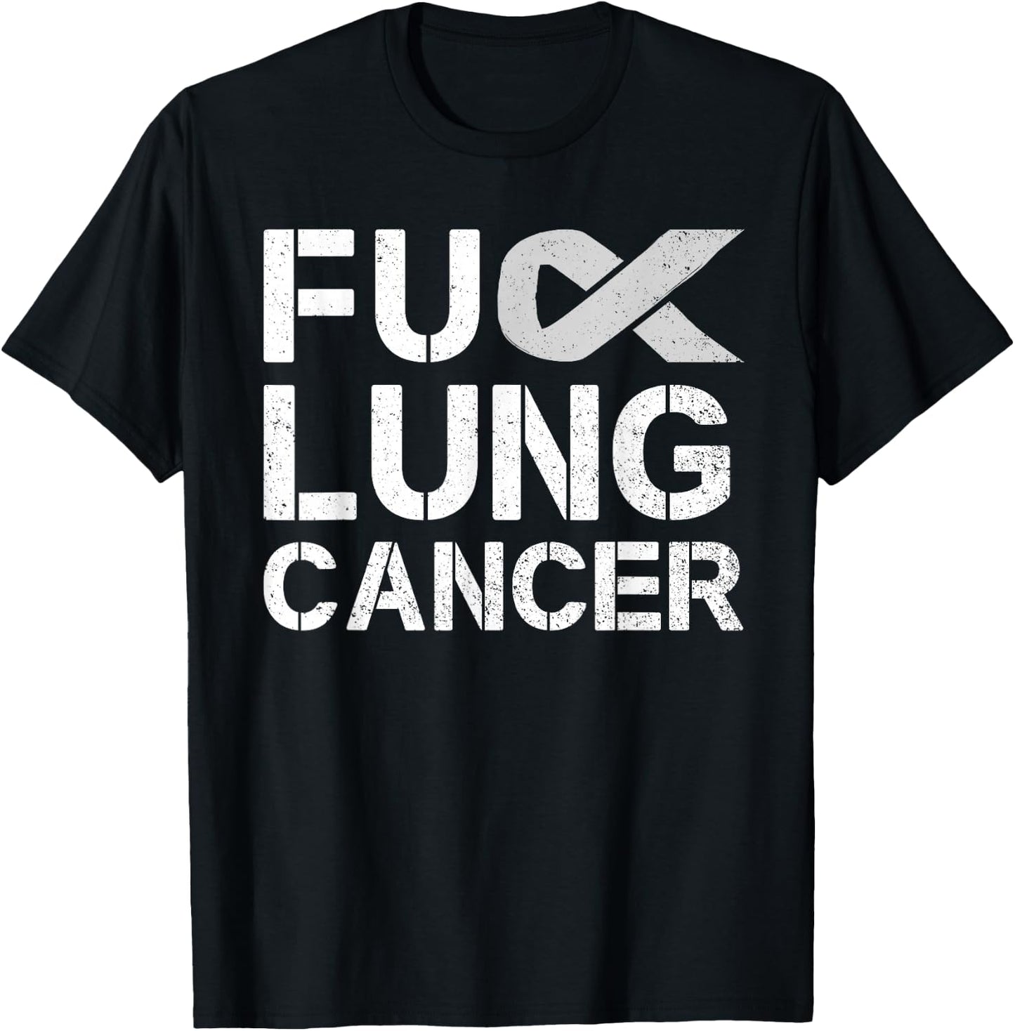 Fuck Lung Cancer Awareness Month Support Ribbon Warrior T-Shirt - T-Shirt | Black