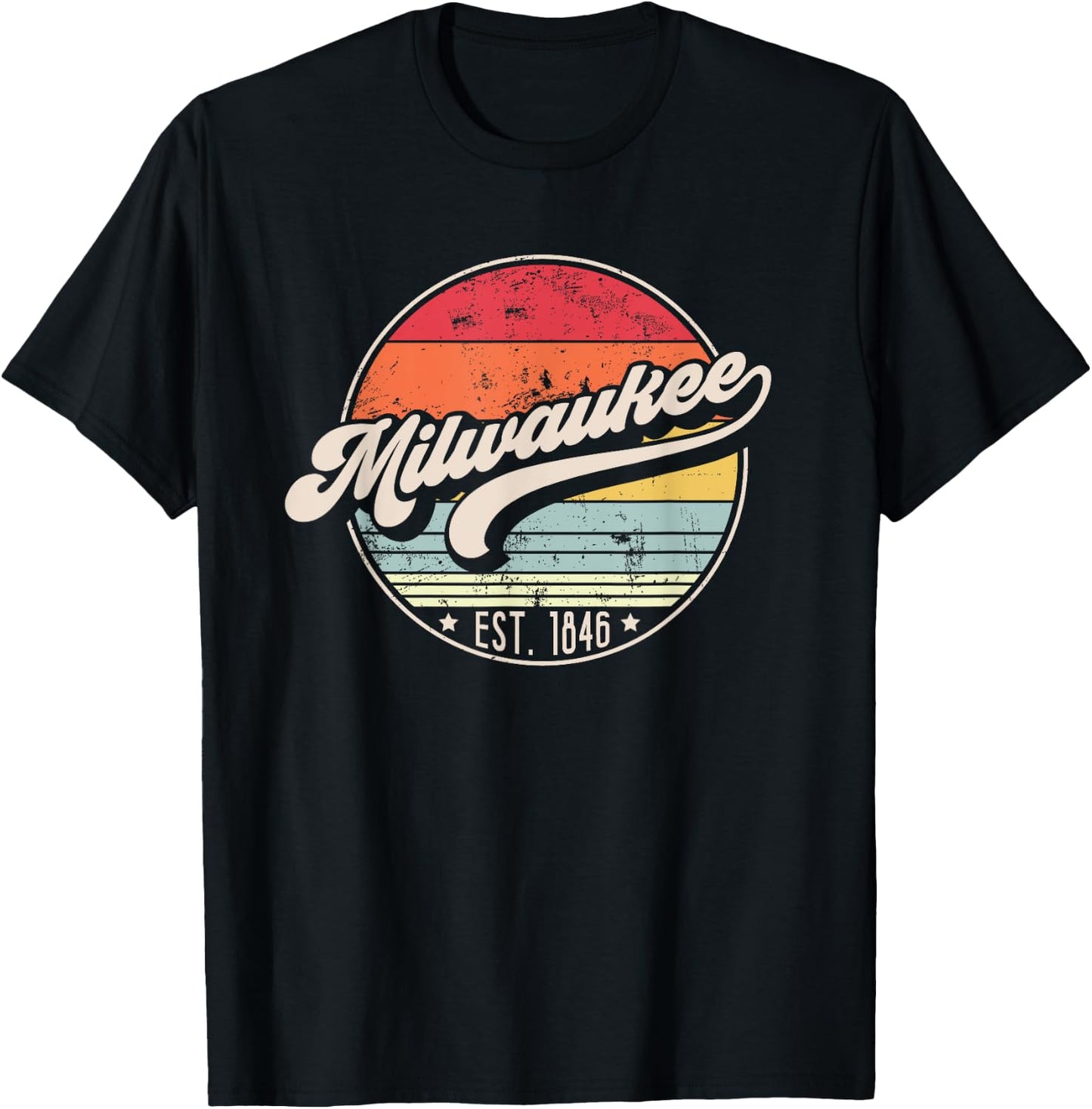Retro Milwaukee WI Home City 70s Style Sunset Gift T-Shirt - T-Shirt | Black