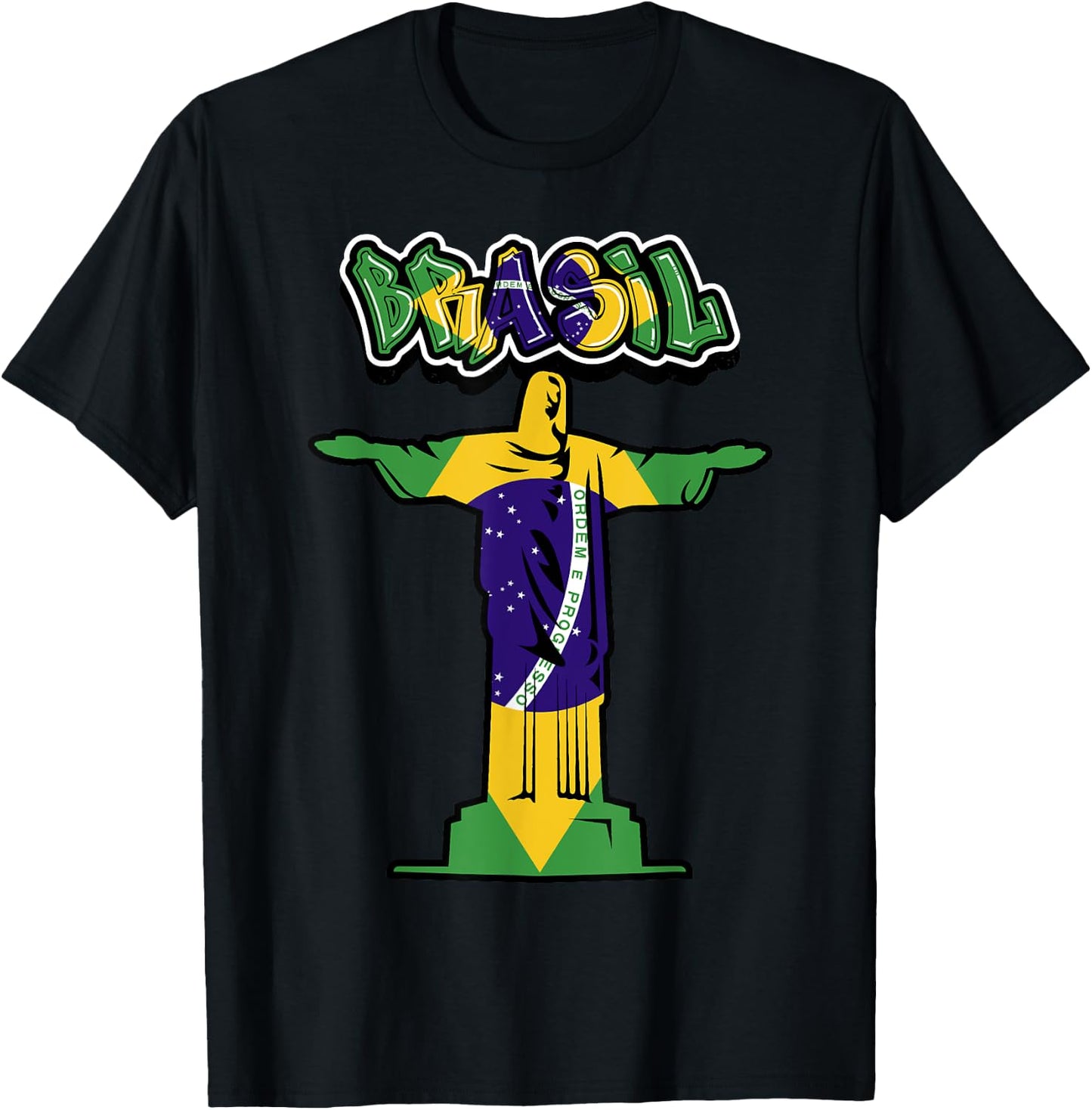 BRASIL - in Graffiti w/ FLAG & Christ The Redeemer Statue T-Shirt - T-Shirt | Black