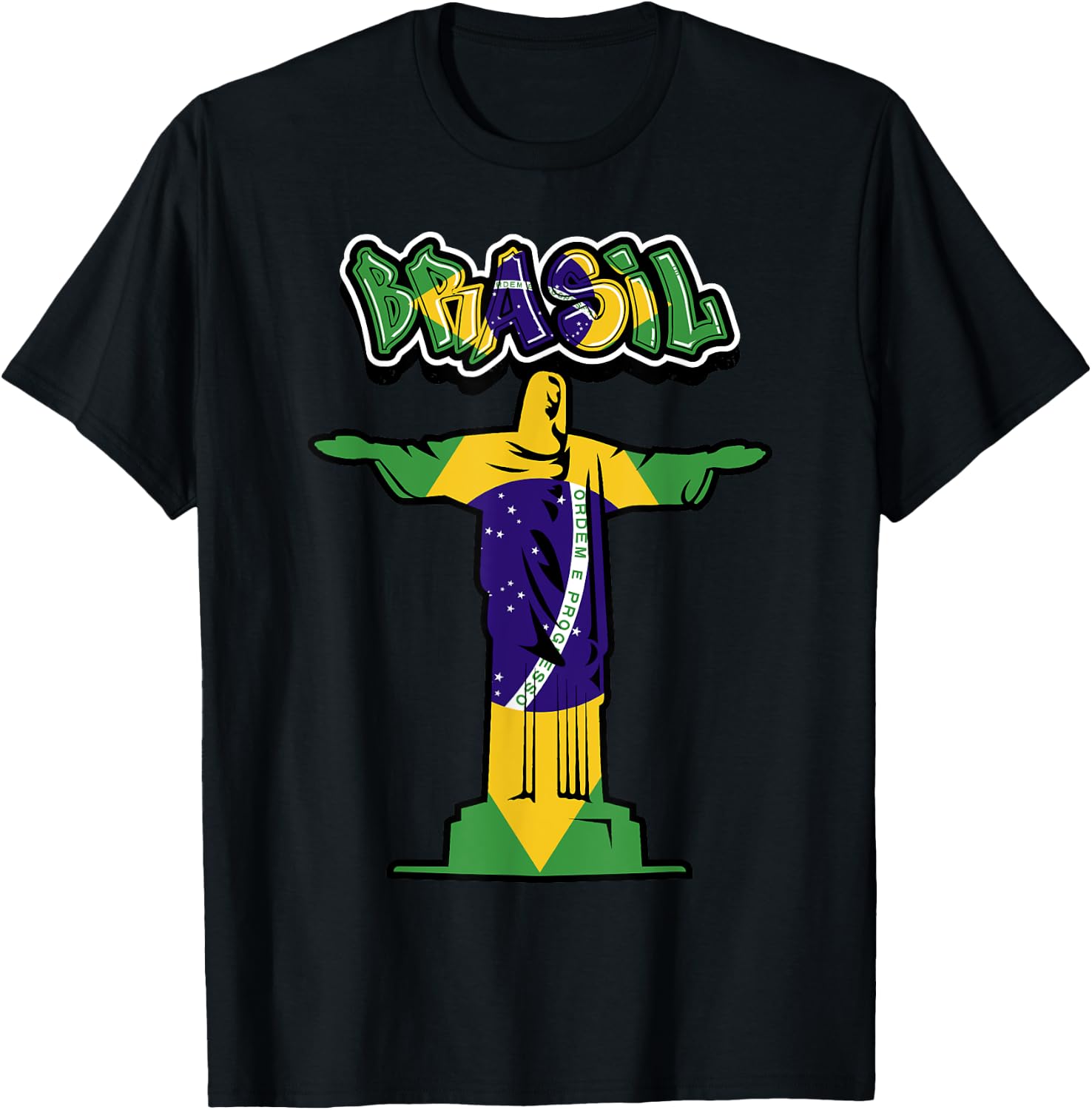 BRASIL - in Graffiti w/ FLAG & Christ The Redeemer Statue T-Shirt - T-Shirt | Black