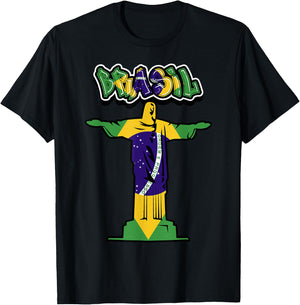BRASIL - in Graffiti w/ FLAG & Christ The Redeemer Statue T-Shirt - T-Shirt | Black