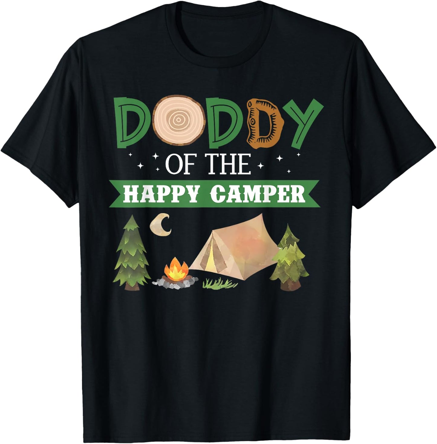Daddy Of The Happy Camper Shirt 1st Bday Camping Trip T-Shirt - T-Shirt | Black