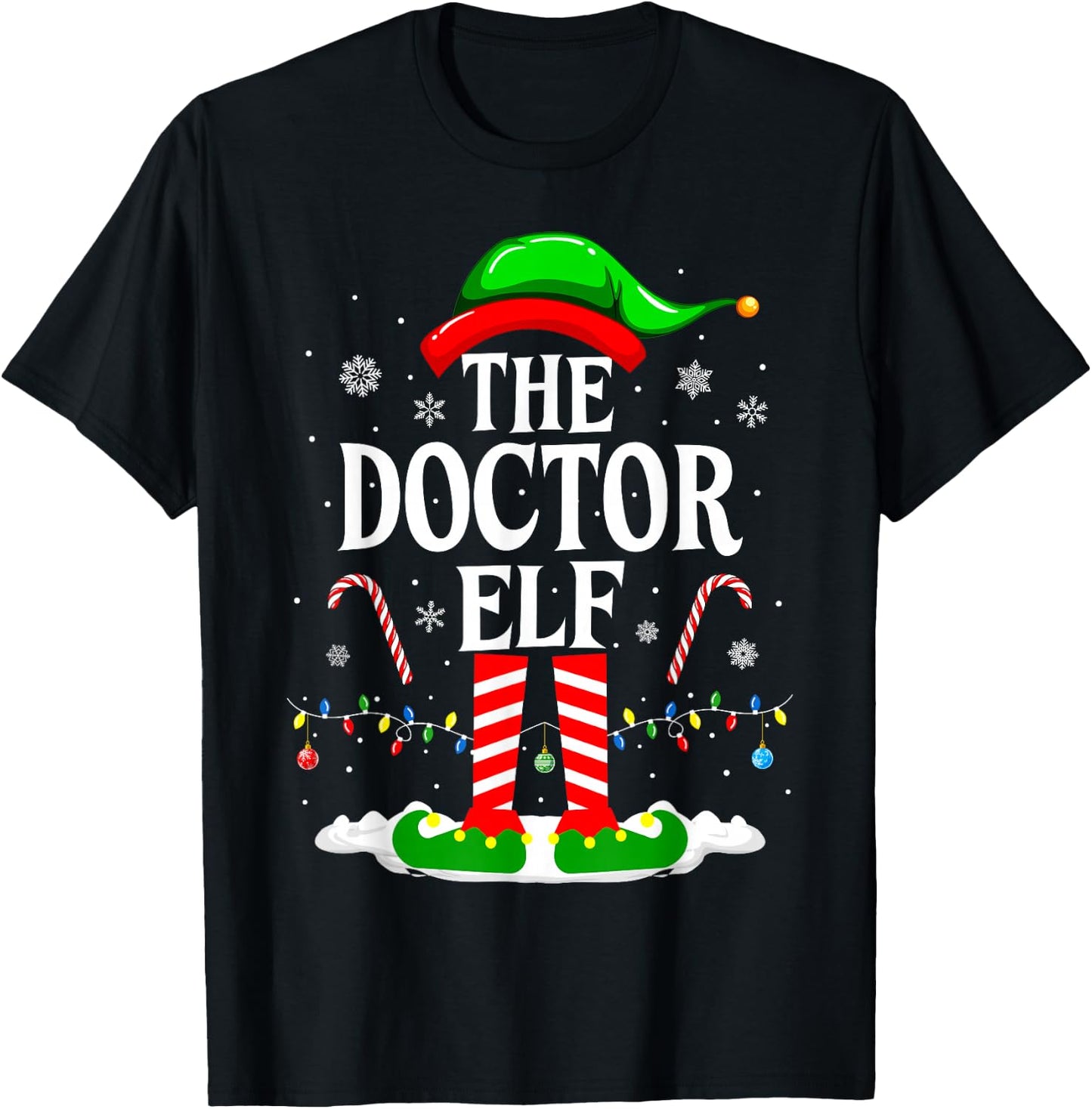 The Doctor Elf Xmas Funny Matching Family Christmas Doctor T-Shirt - T-Shirt | Black