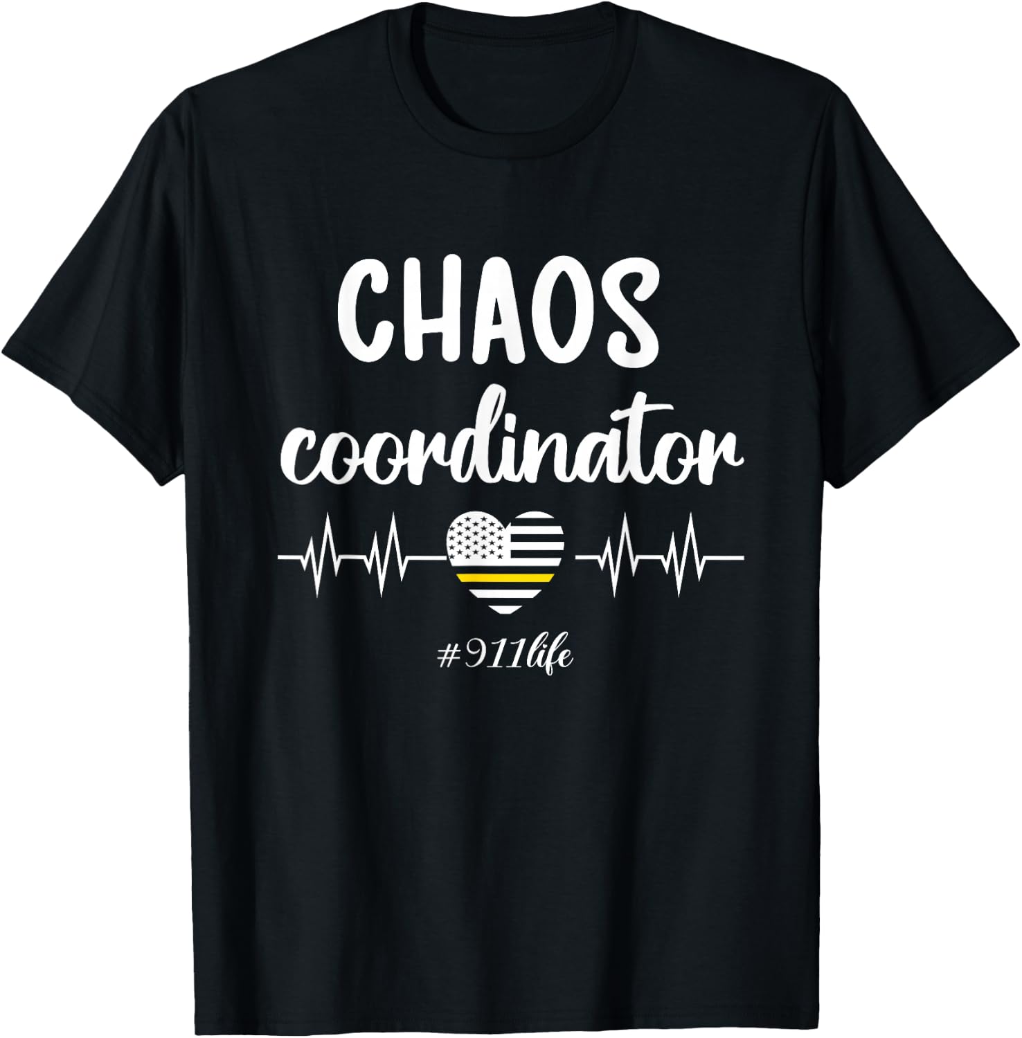 Chaos Coordinator | Thin Yellow Line Dispatcher 911 Operator T-Shirt - T-Shirt | Black