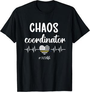 Chaos Coordinator | Thin Yellow Line Dispatcher 911 Operator T-Shirt - T-Shirt | Black