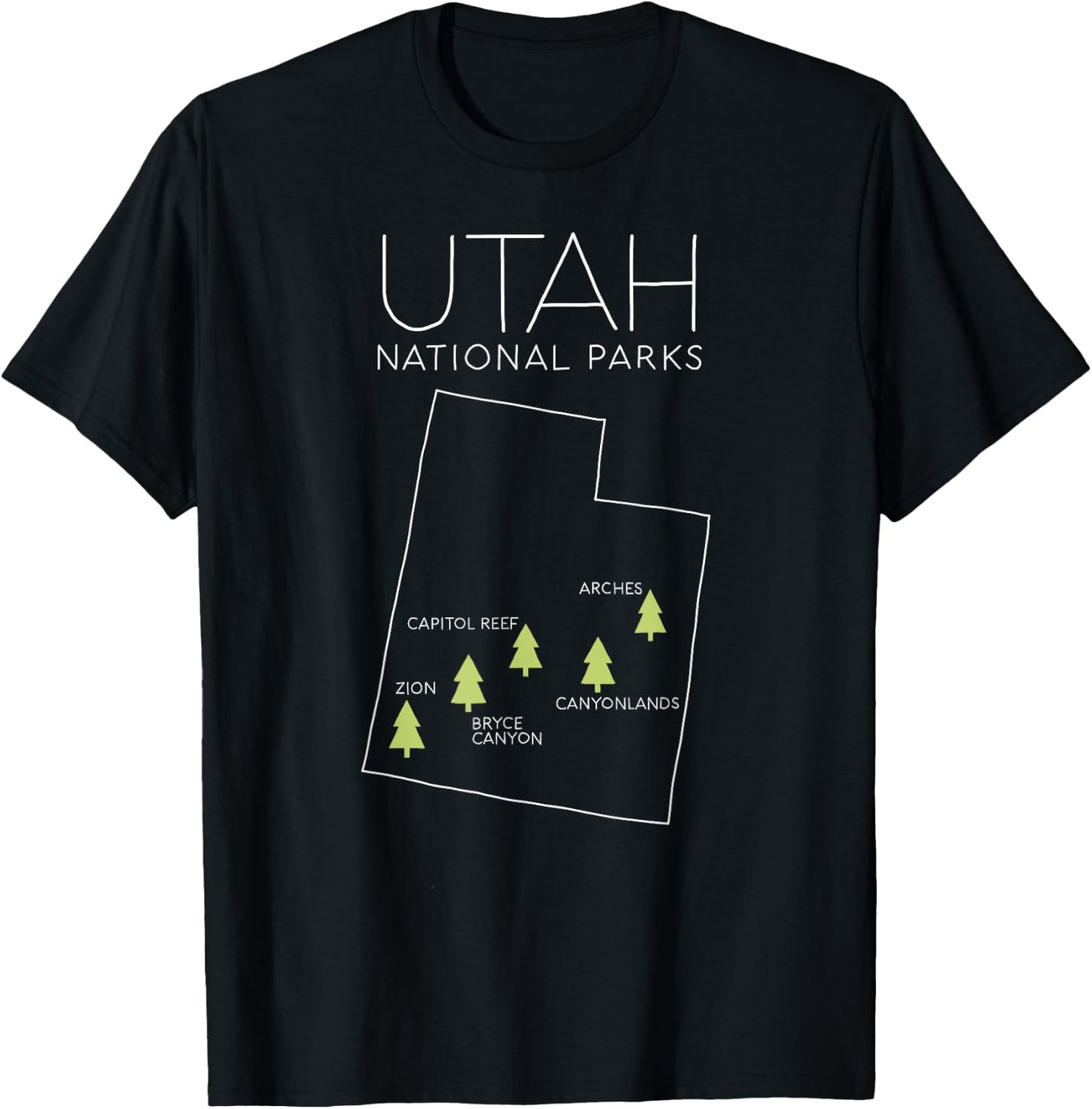 Utah National Park Map Zion Bryce Canyon Arches Canyonlands T-Shirt - T-Shirt | Black