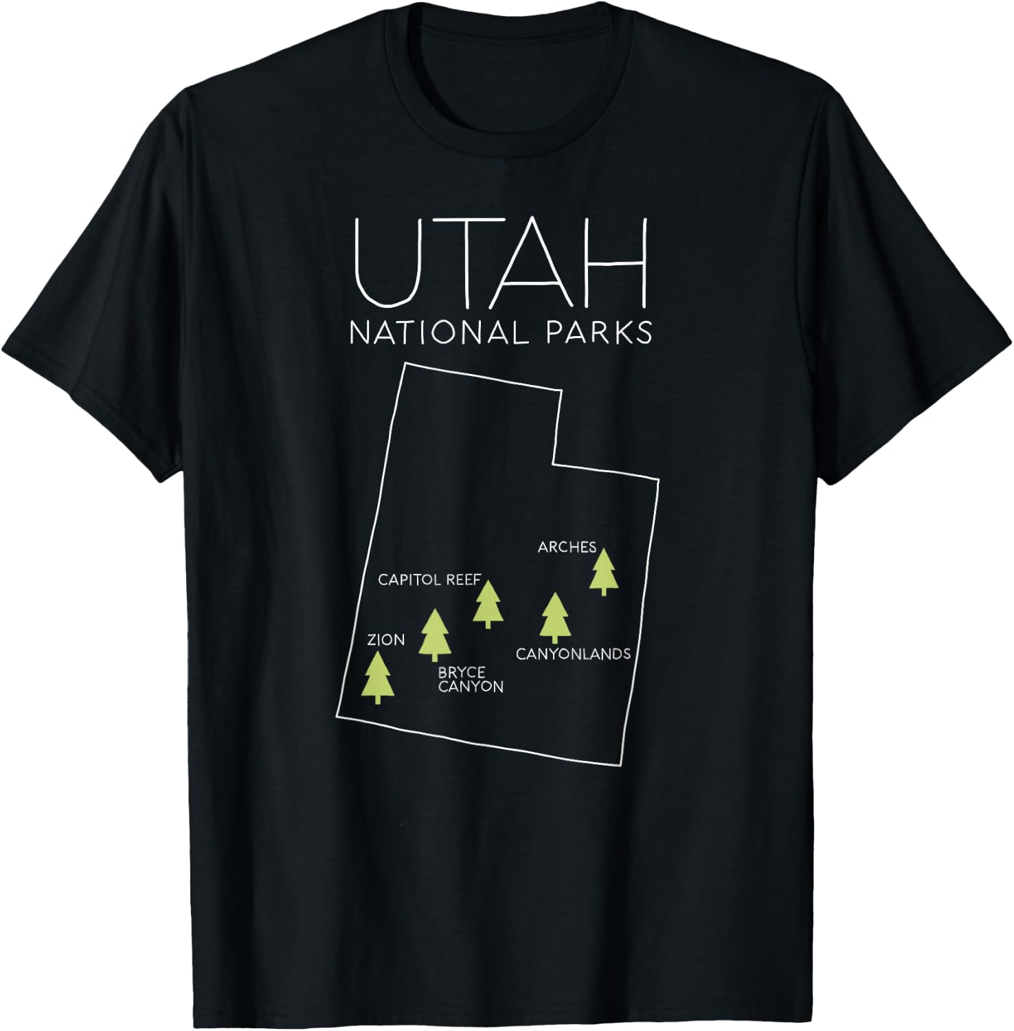 Utah National Park Map Zion Bryce Canyon Arches Canyonlands T-Shirt - T-Shirt | Black