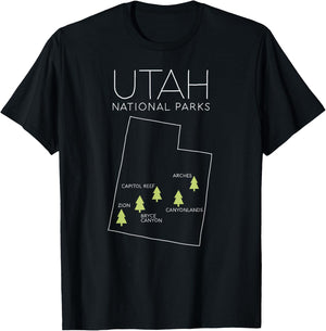 Utah National Park Map Zion Bryce Canyon Arches Canyonlands T-Shirt - T-Shirt | Black