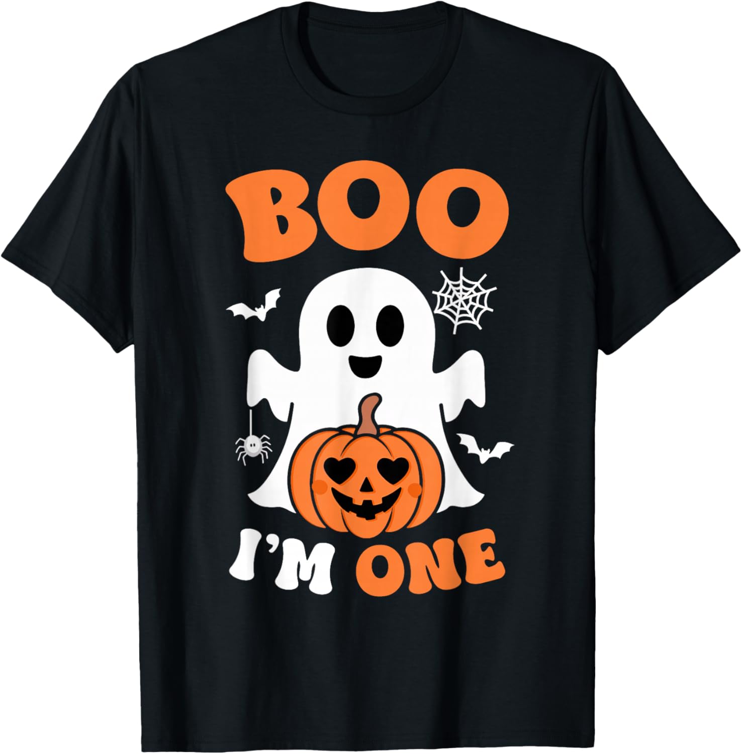 Ghost Boo I'm One Year 1st Birthday Boys Halloween Groovy T-Shirt - T-Shirt | Black