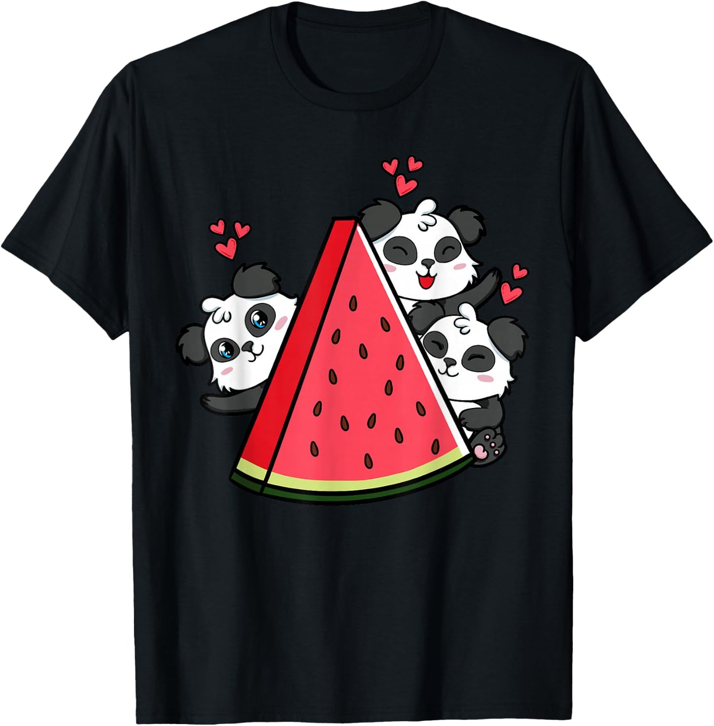 Panda Bear Watermelon Lover Summer Fruit Slice T-Shirt - T-Shirt | Black