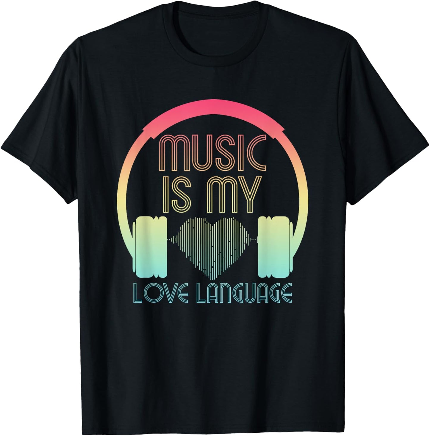 Music is my Love Language Cute Heart Waves for Music Lover T-Shirt - T-Shirt | Black