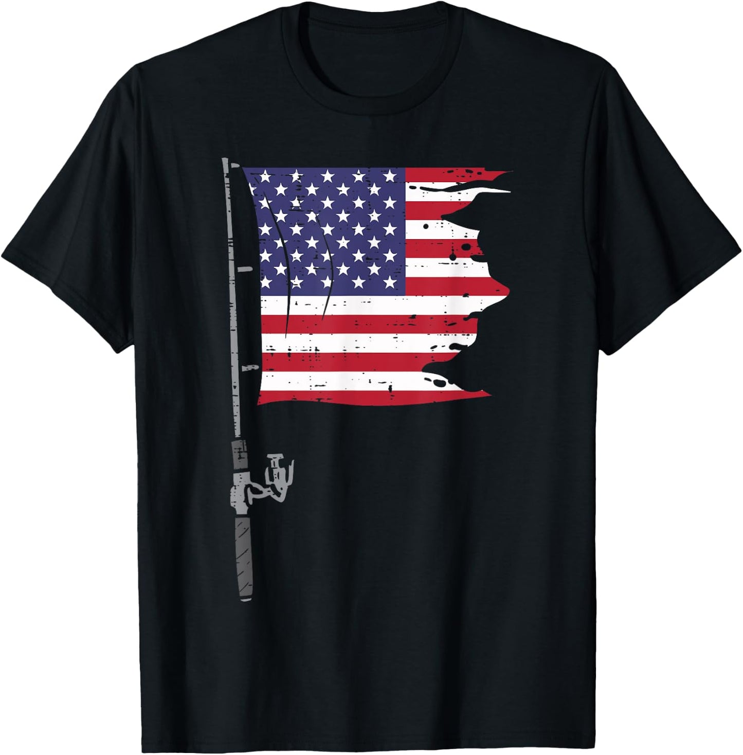 Fishing Rod American Flag Fish 4th Of July Patriot Men Dad T-Shirt - T-Shirt | Black
