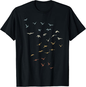 80s Retro Style Dream of Flying Vintage Bird Swarm T-Shirt - T-Shirt | Black