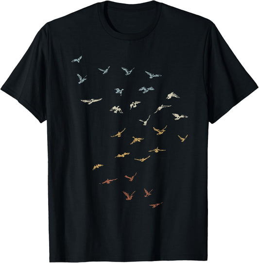 80s Retro Style Dream of Flying Vintage Bird Swarm T-Shirt - T-Shirt | Black