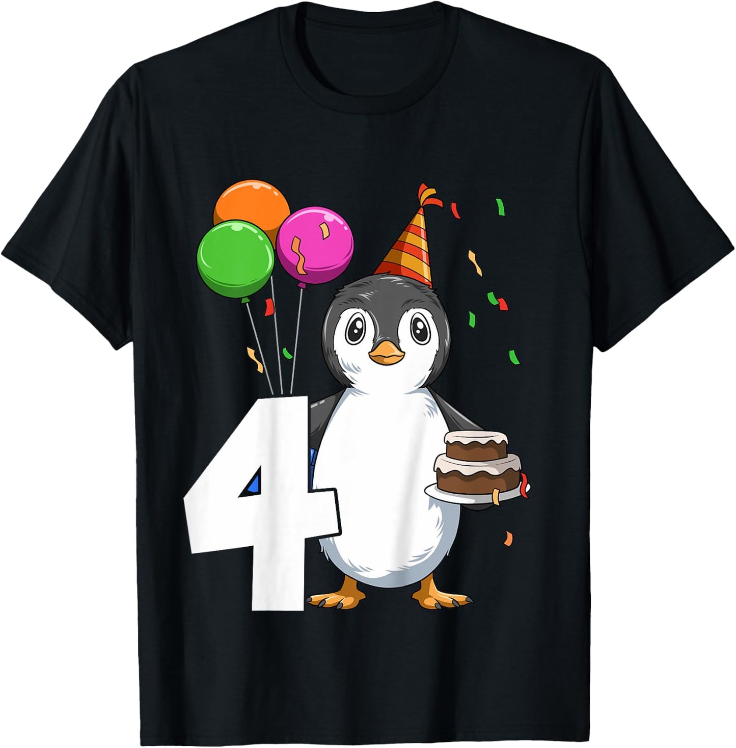 Penguin Birthday 4 Penguin 4th Birthday Outfit Penguin Party T-Shirt - T-Shirt | Black