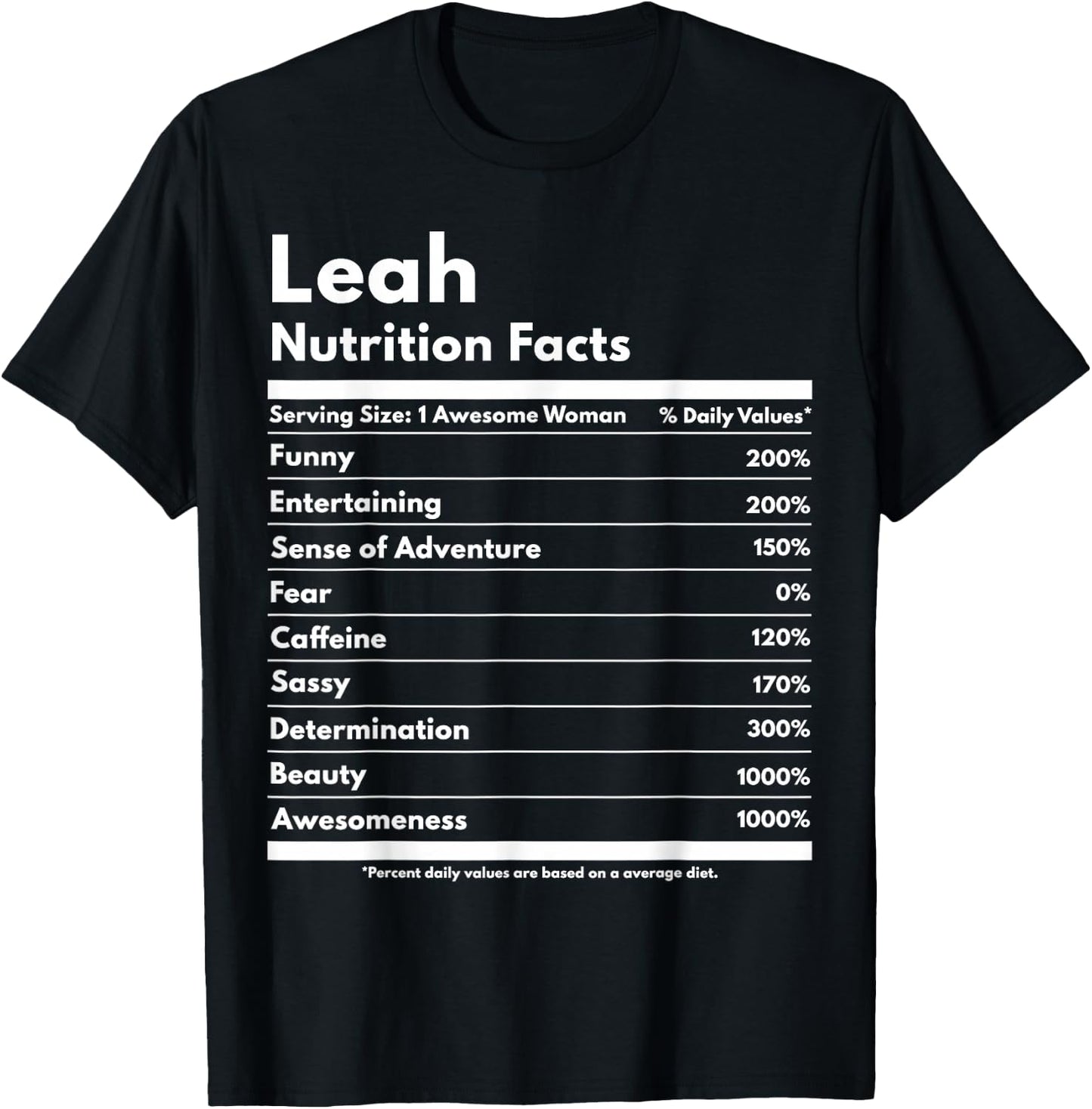 That's My Name Co. Leah Leah Nutrition Facts Funny Personalized Name Leah T-Shirt - T-Shirt | Black