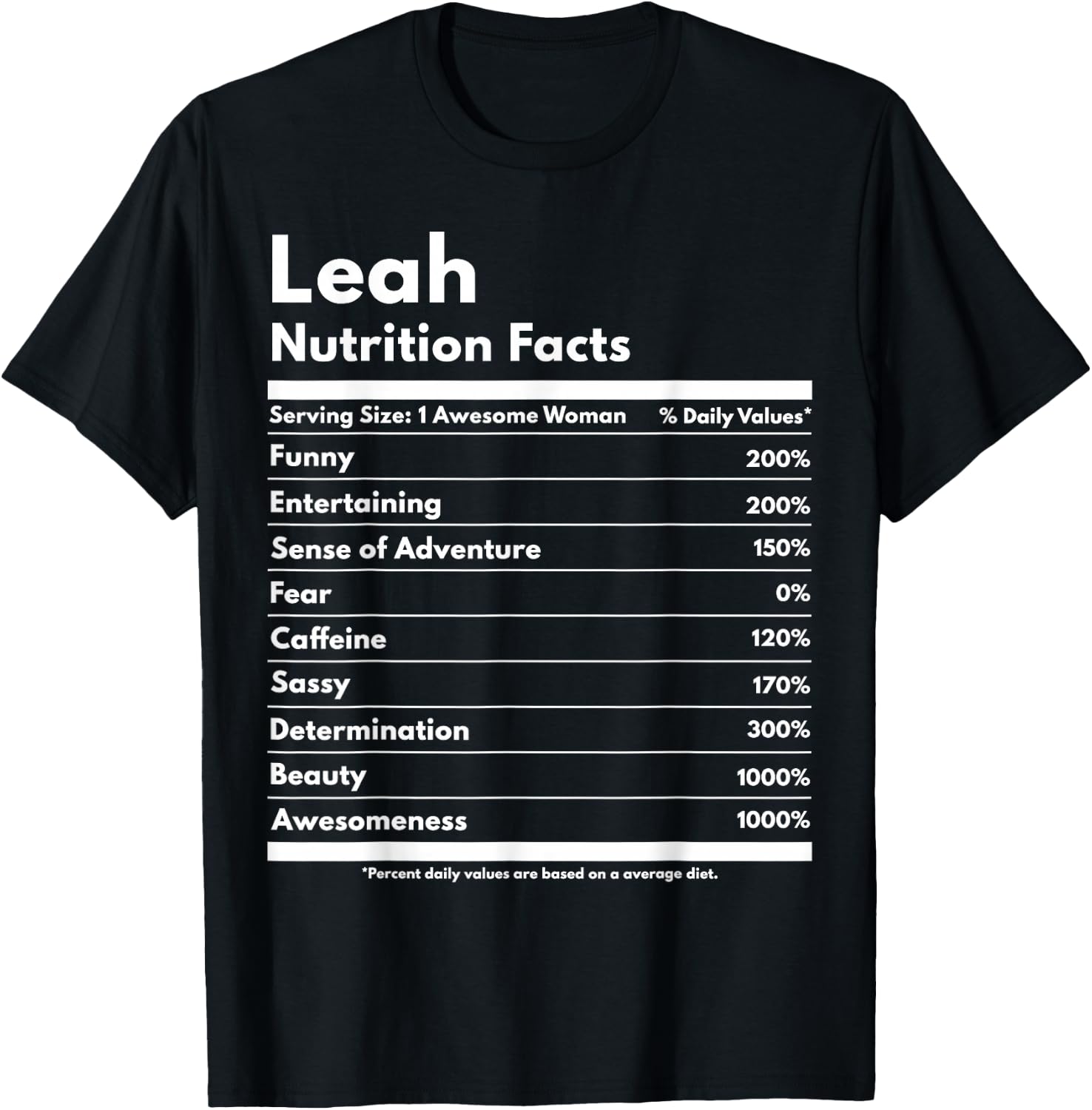 That's My Name Co. Leah Leah Nutrition Facts Funny Personalized Name Leah T-Shirt - T-Shirt | Black