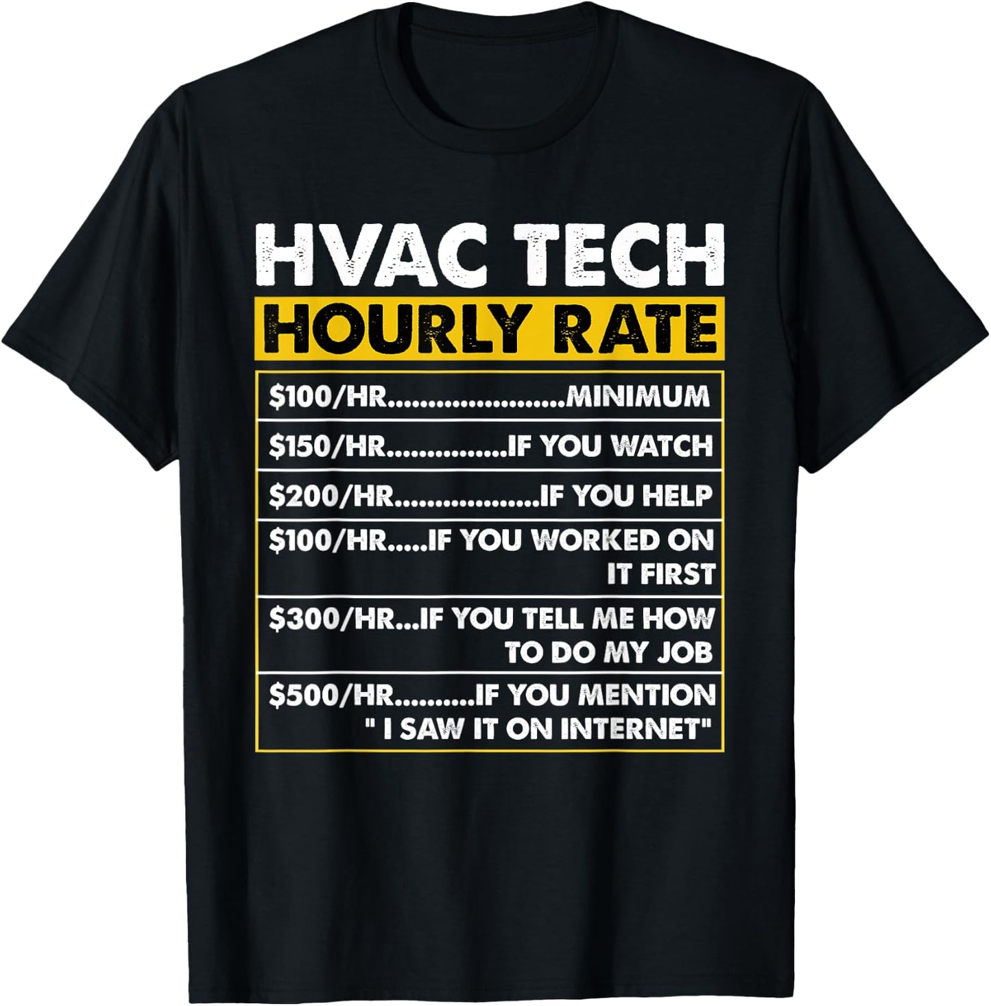 HVAC Tech Tools Funny Vintage HVAC Technician Hourly Rate T-Shirt - T-Shirt | Black