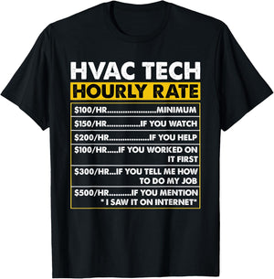 HVAC Tech Tools Funny Vintage HVAC Technician Hourly Rate T-Shirt - T-Shirt | Black
