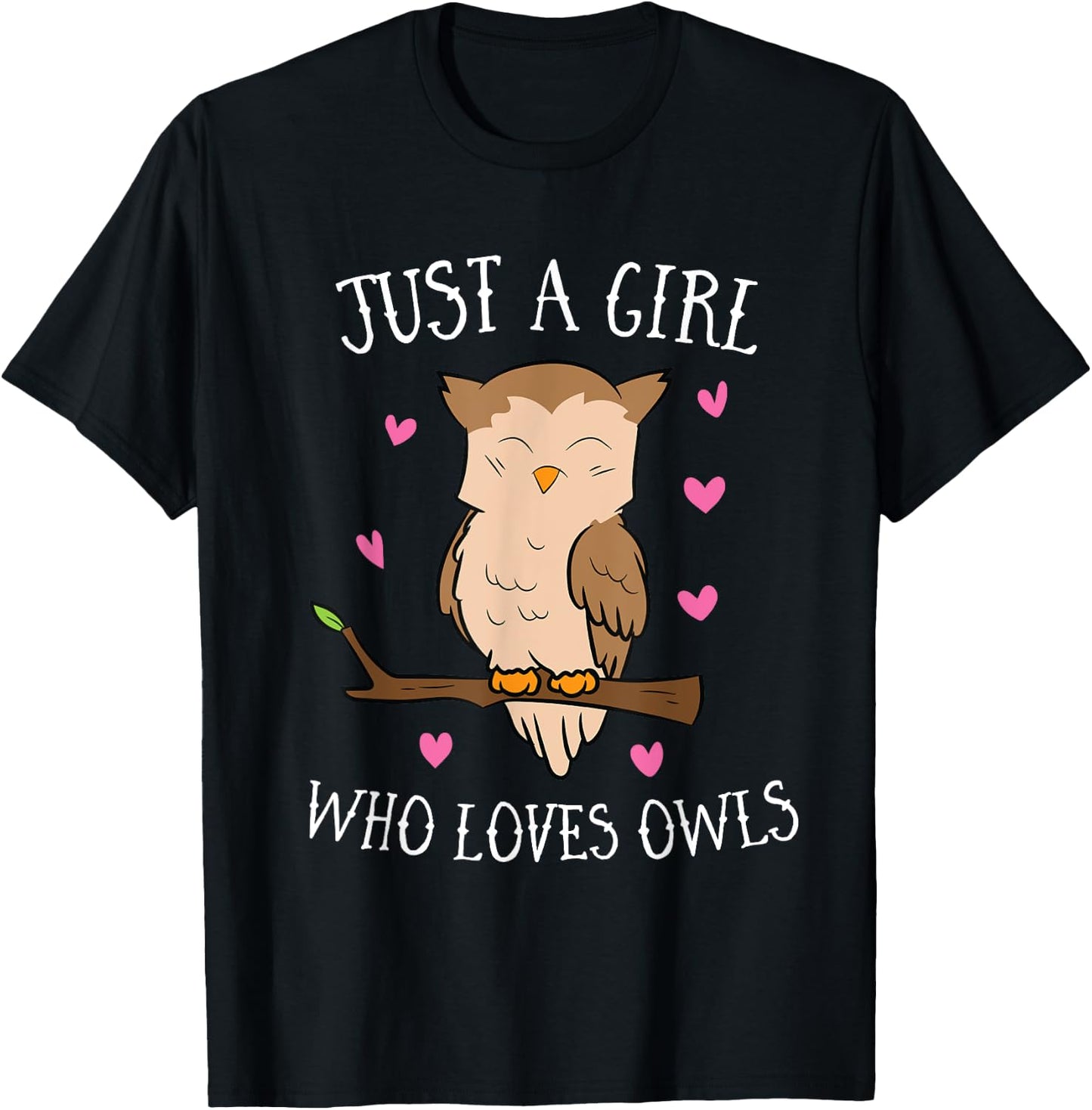 Just a Girl Who Loves Owls Cute Owl Girl T-Shirt - T-Shirt | Black