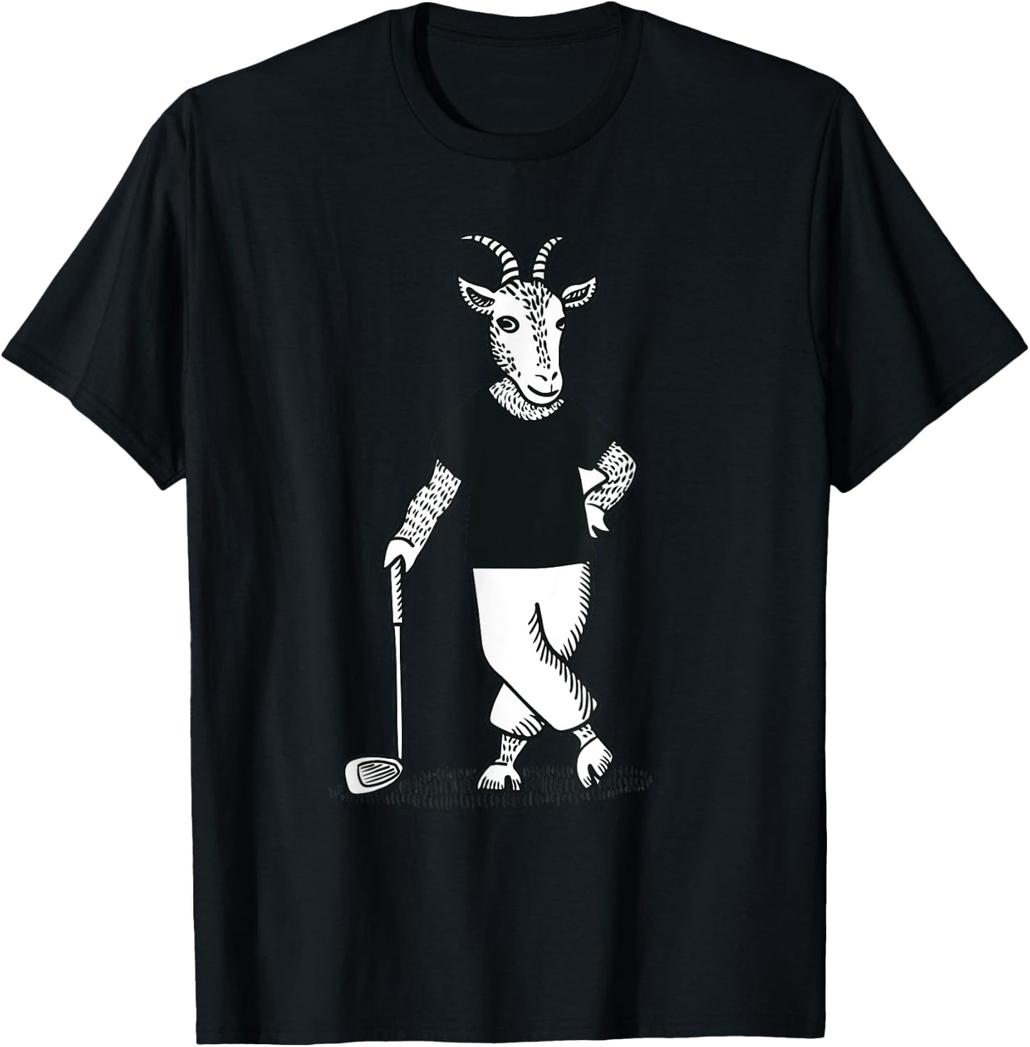 Goat Playing Golf Funny Animal Golfer Golf Club Lawn Golfing T-Shirt - T-Shirt | Black