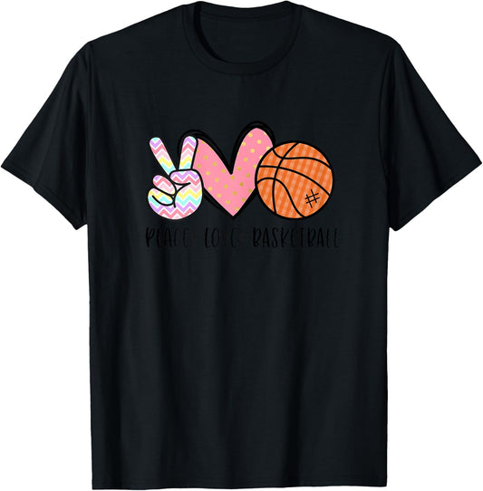 Peace Love Basketball Heart Teens Tween Girls T-Shirt - T-Shirt | Black