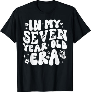 Groovy In My Seven Year Old Era Girl 7th Birthday 7 Yrs Old T-Shirt - T-Shirt | Black