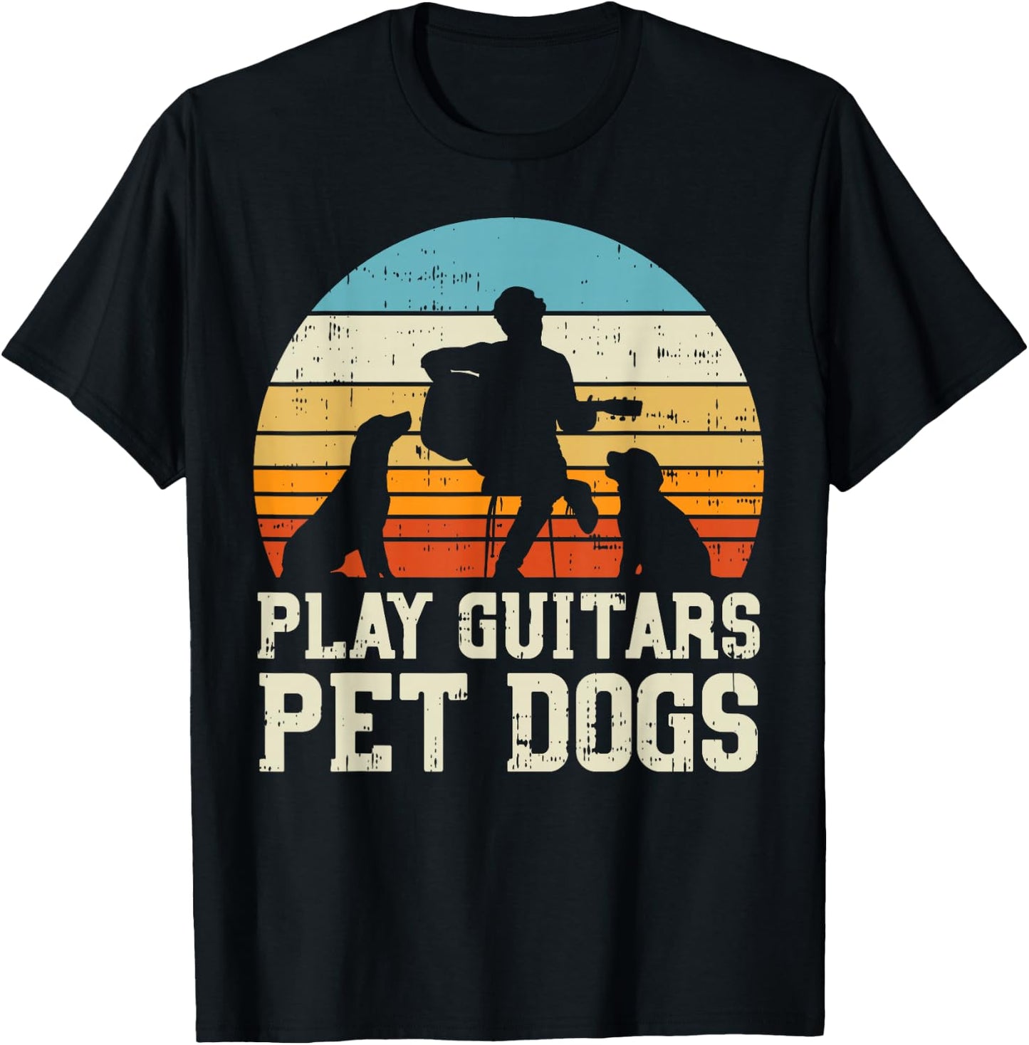 Play Guitars Pet Dog Retro Music Guitarist Animal Lover Gift T-Shirt - T-Shirt | Black