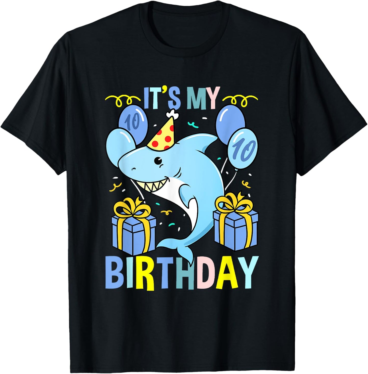 Shark Its My 10th Birthday T-Shirt - T-Shirt | Black
