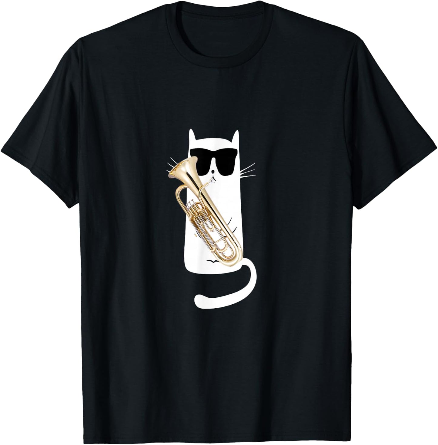 Funny Cat Wearing Sunglasses Playing Tuba T-Shirt - T-Shirt | Black