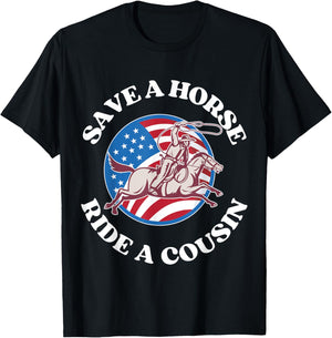 vintage funny sayings Save A Horse Ride A Cousin Sarcastic T-Shirt - T-Shirt | Black