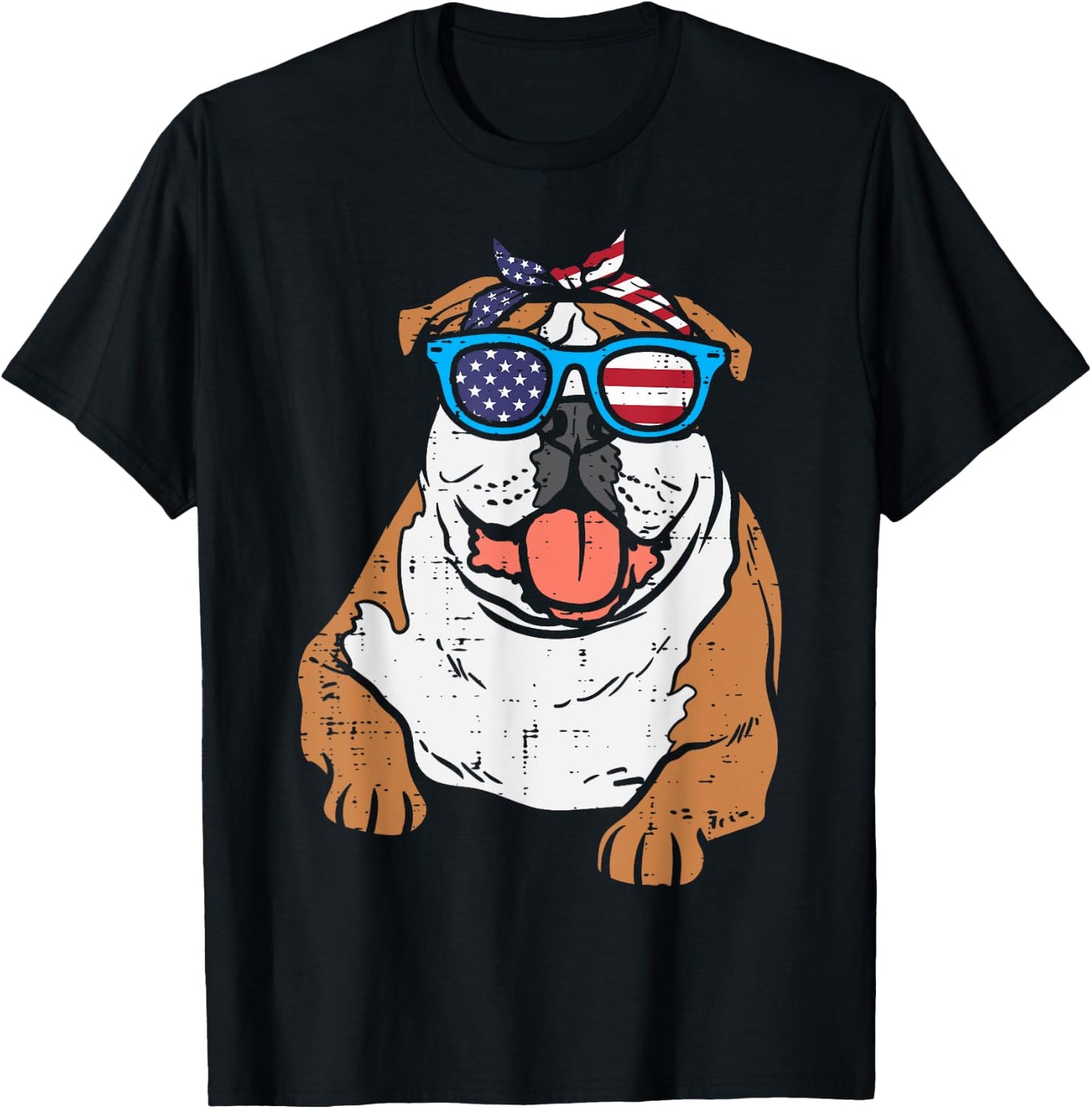 Bandana English Bulldog American USA 4th Of July Fourth Dog Kids Men T-Shirt - T-Shirt | Black