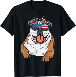Bandana English Bulldog American USA 4th Of July Fourth Dog Kids Men T-Shirt - T-Shirt | Black