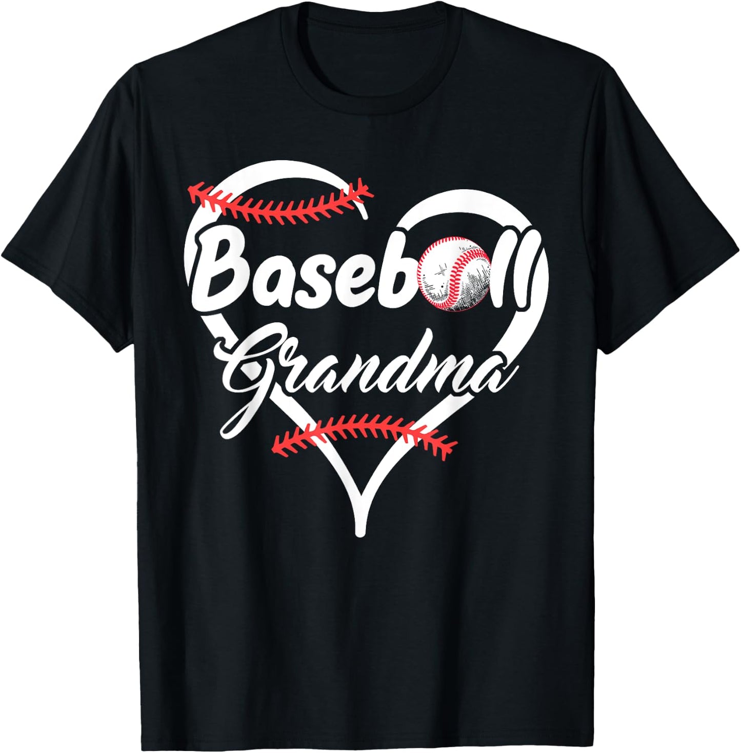 Proud Baseball Grandma Heart T-Shirt - T-Shirt | Black
