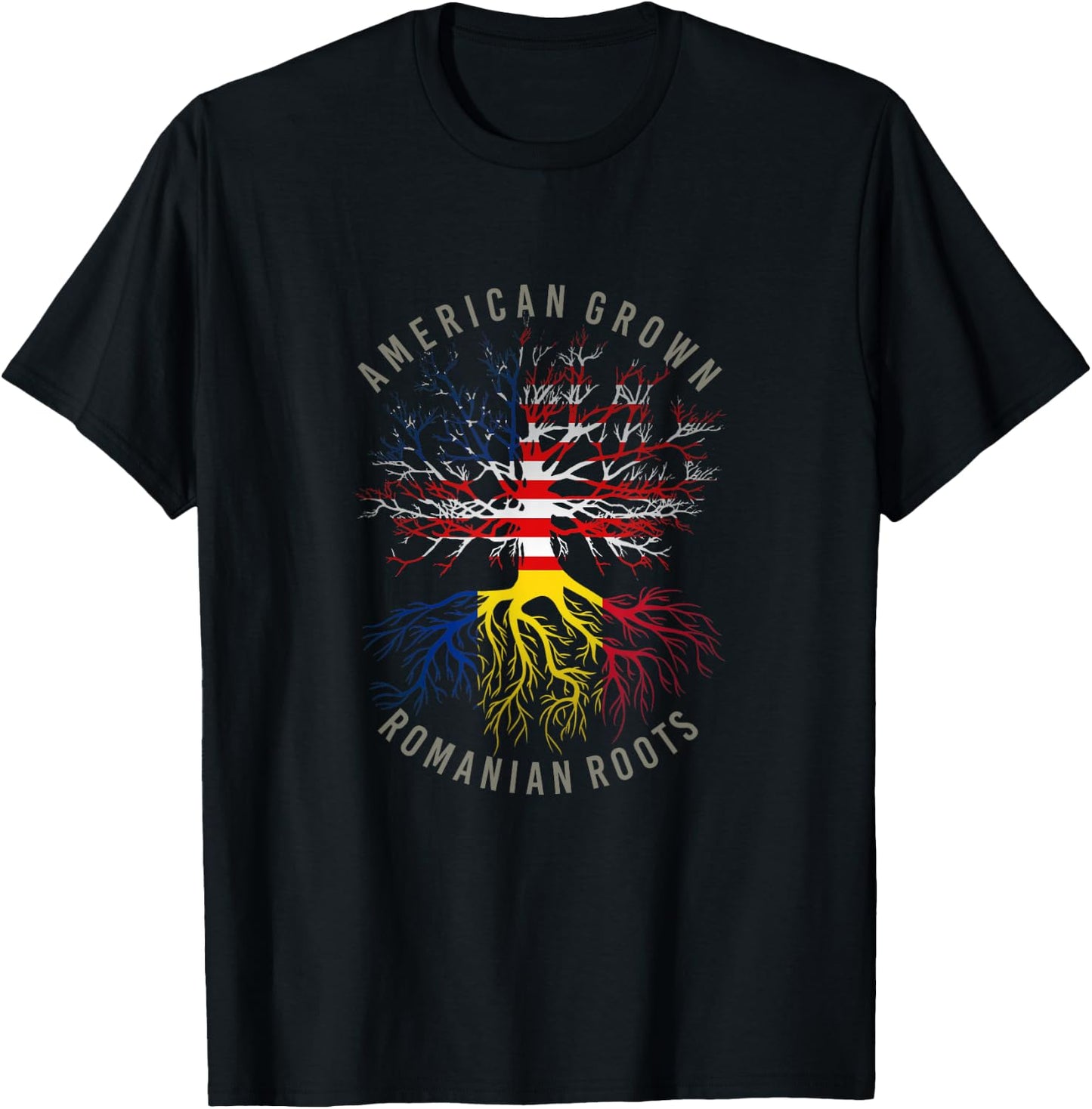 American Grown Romanian Roots USA Romania Flag Heritage Tree T-Shirt - T-Shirt | Black