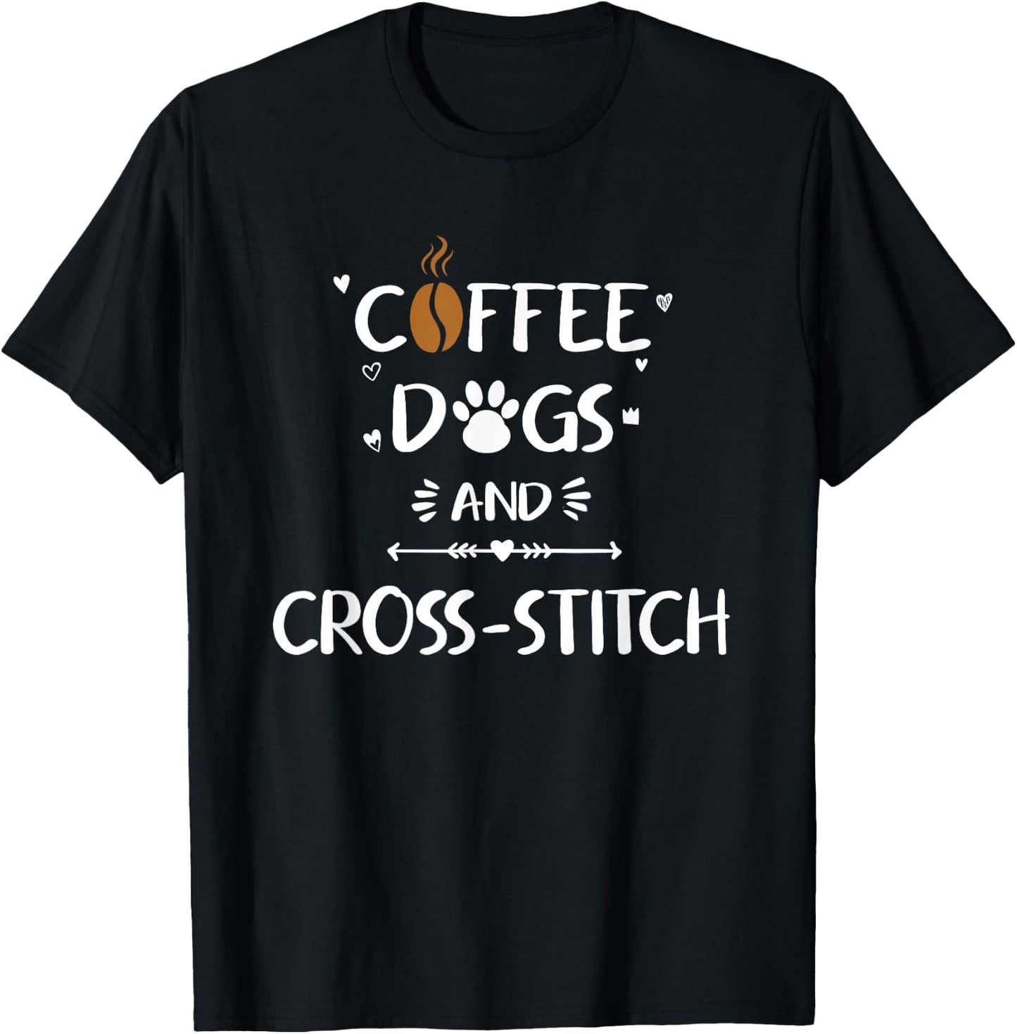 Coffee Dogs & Cross-Stitch Needlepoint Stitching T-Shirt - T-Shirt | Black