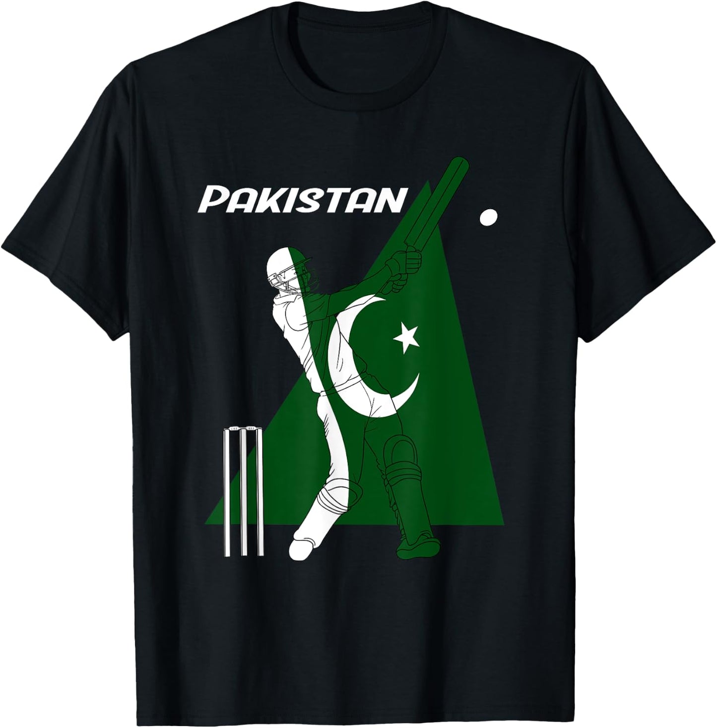 Pakistan Cricket Team Batsman Pakistani Flag T-Shirt - T-Shirt | Black