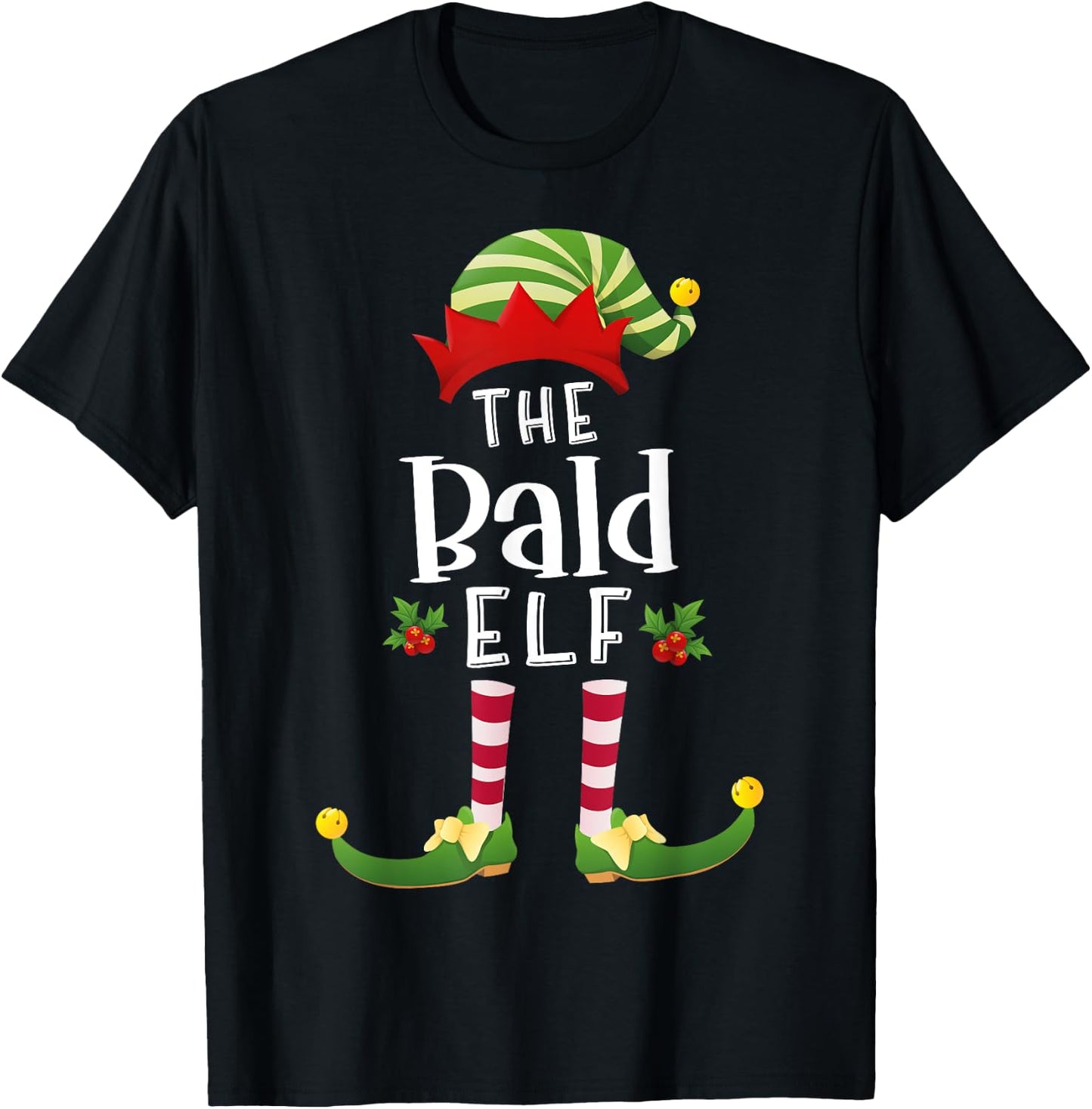 Bald Christmas Elf Matching Pajama X-Mas Party T-Shirt - T-Shirt | Black