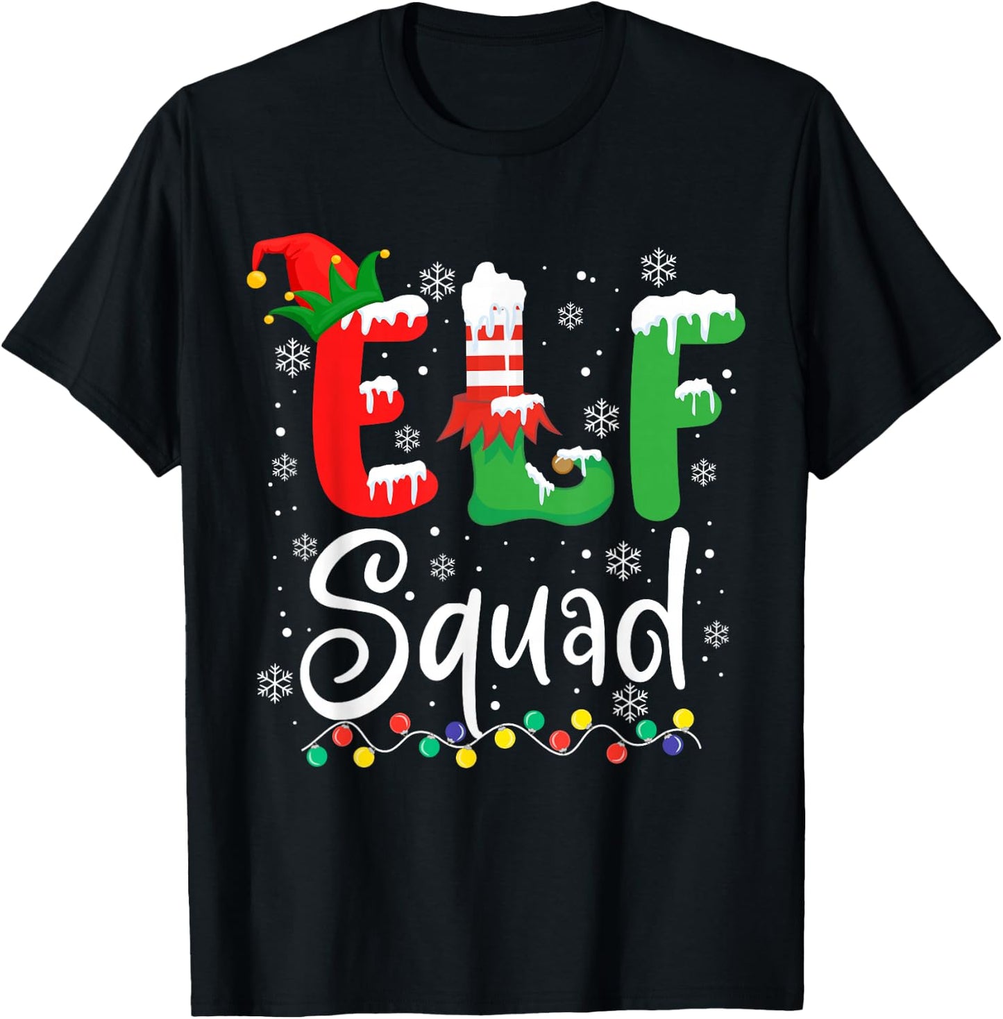 Elf Squad Funny Elf Family Christmas Matching Pajamas Xmas T-Shirt - T-Shirt | Black