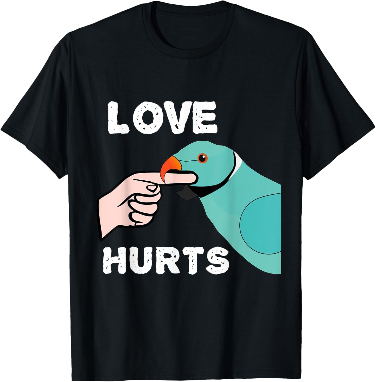 Love Hurts Blue Indian Ringneck Parrot T-Shirt - T-Shirt | Black
