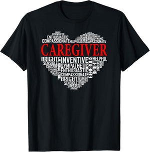 Caregiver Heart Caregiving Nursing Expert Nurse Caretaker T-Shirt - T-Shirt | Black