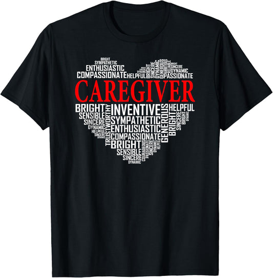 Caregiver Heart Caregiving Nursing Expert Nurse Caretaker T-Shirt - T-Shirt | Black